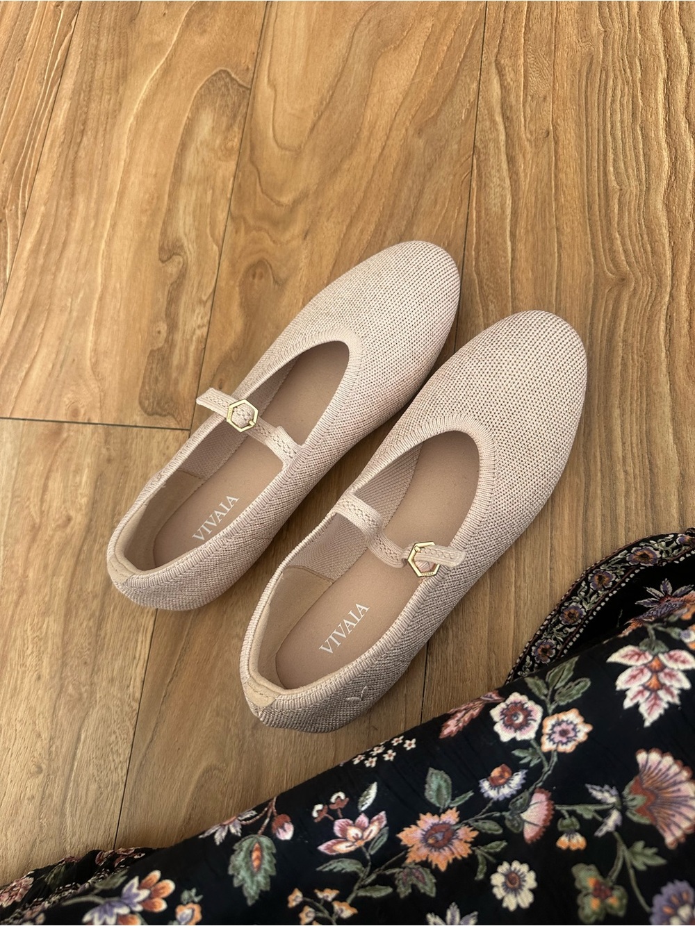 VIVAIA Beige Pink Knit Mary Jane Ballet Flats Women's Size 37 EU 6.5 US - Picture 4 of 13